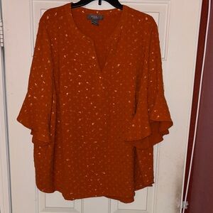 Olivia and Martin  Terracotta Blouse with Flared Sleeves 3X EUC